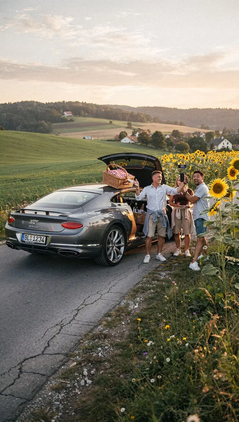 Pohľad na exkluzívne auto zaparkované pred malebnou scenériou slovenských hôr