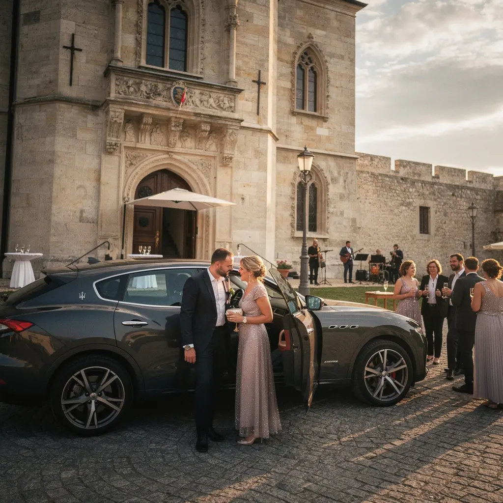 Detailný záber na logo automobilky na kapote luxusného auta
