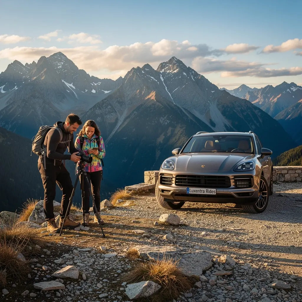 Detail na logo automobilovej služby na kapote luxusného vozidla.